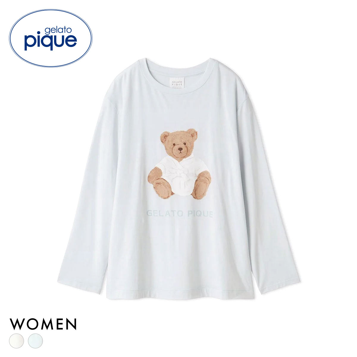ジェラートピケ レディース 抗菌防臭バスローブベアワンポイントロンT ジェラピケ パジャマ ルームウェア gelato pique(BU-ブルー-Free)