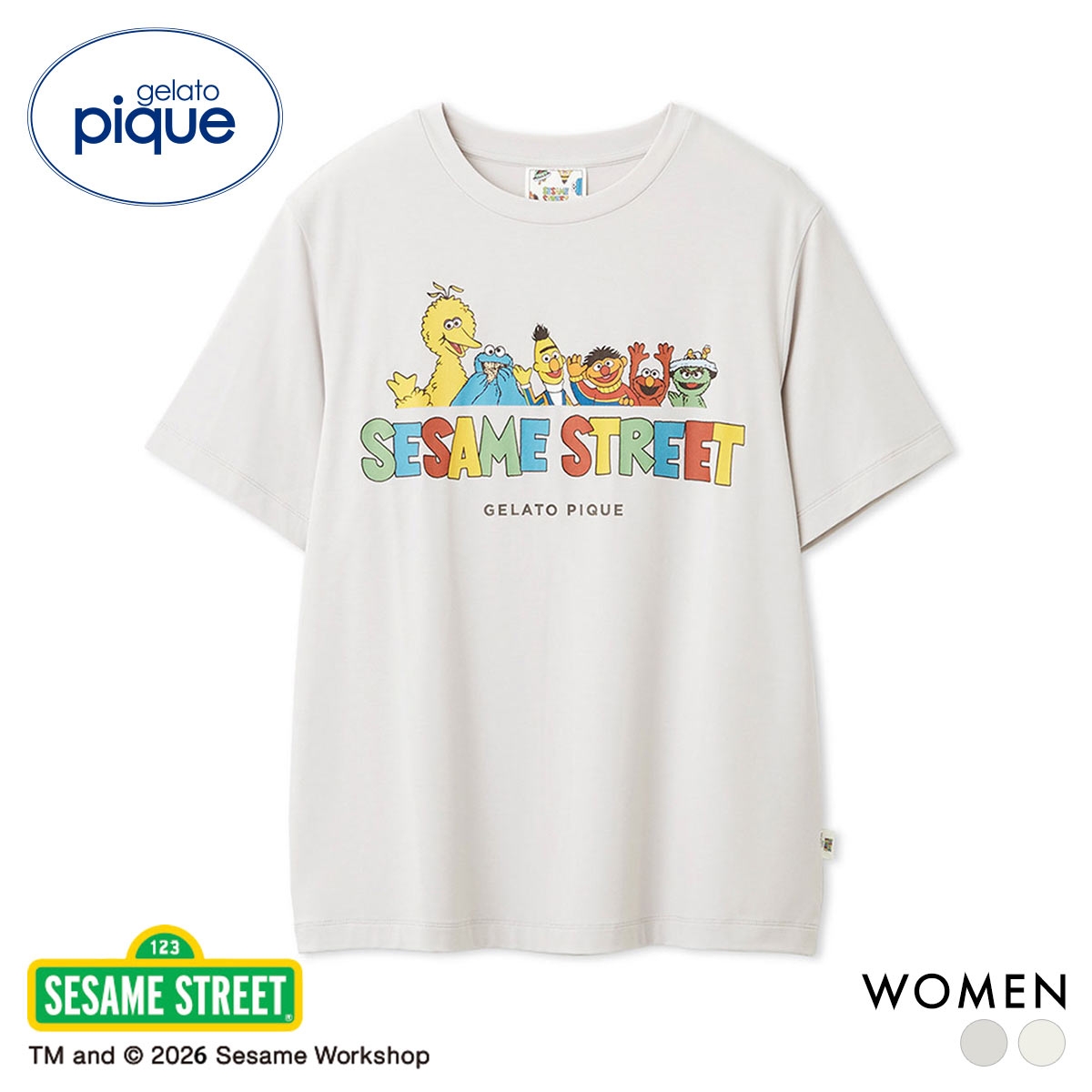 ジェラートピケ レディース SESAME STREET ワンポイントTシャツ ジェラピケ セサミストリート ルームウェア gelato pique(GY-グレー-Free)