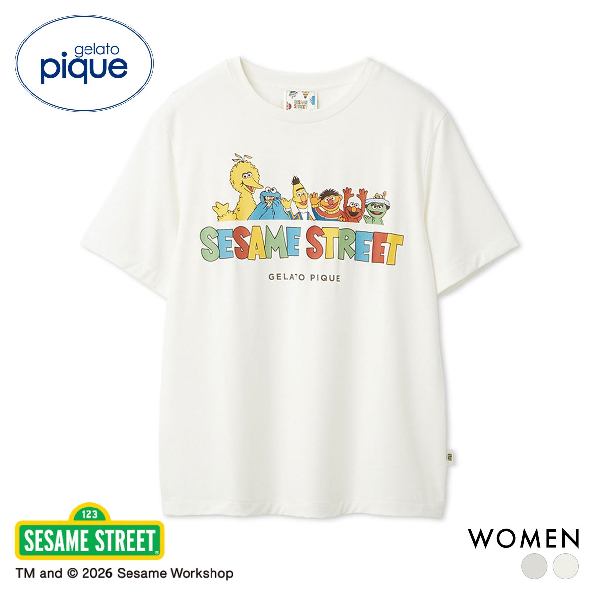 ジェラートピケ レディース SESAME STREET ワンポイントTシャツ ジェラピケ セサミストリート ルームウェア gelato pique(OW-オフホワイト-Free)