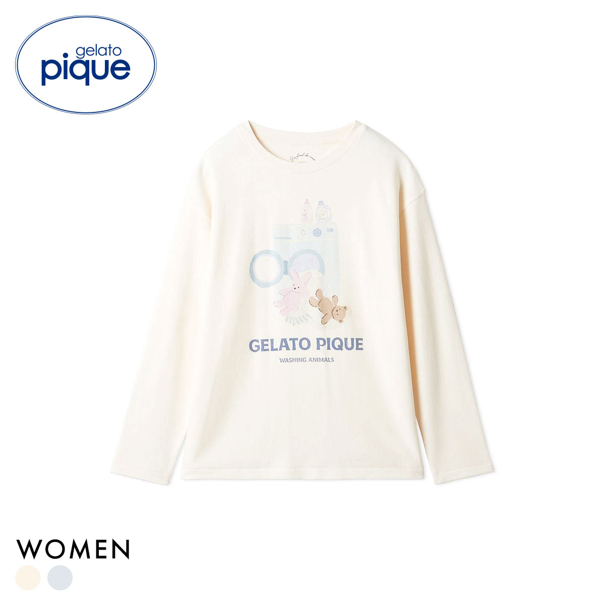ジェラートピケ レディース ウォッシングアニマルワンポイントロンT ジェラピケ パジャマ ルームウェア gelato pique(OW-オフホワイト-Free)