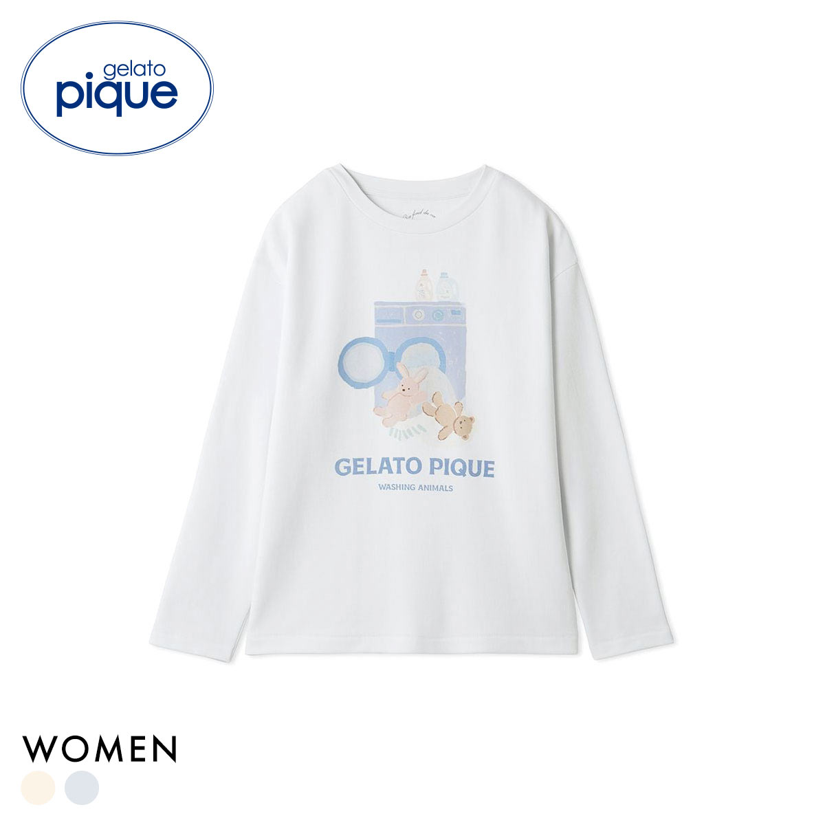 ジェラートピケ レディース ウォッシングアニマルワンポイントロンT ジェラピケ パジャマ ルームウェア gelato pique(BU-ブルー-Free)