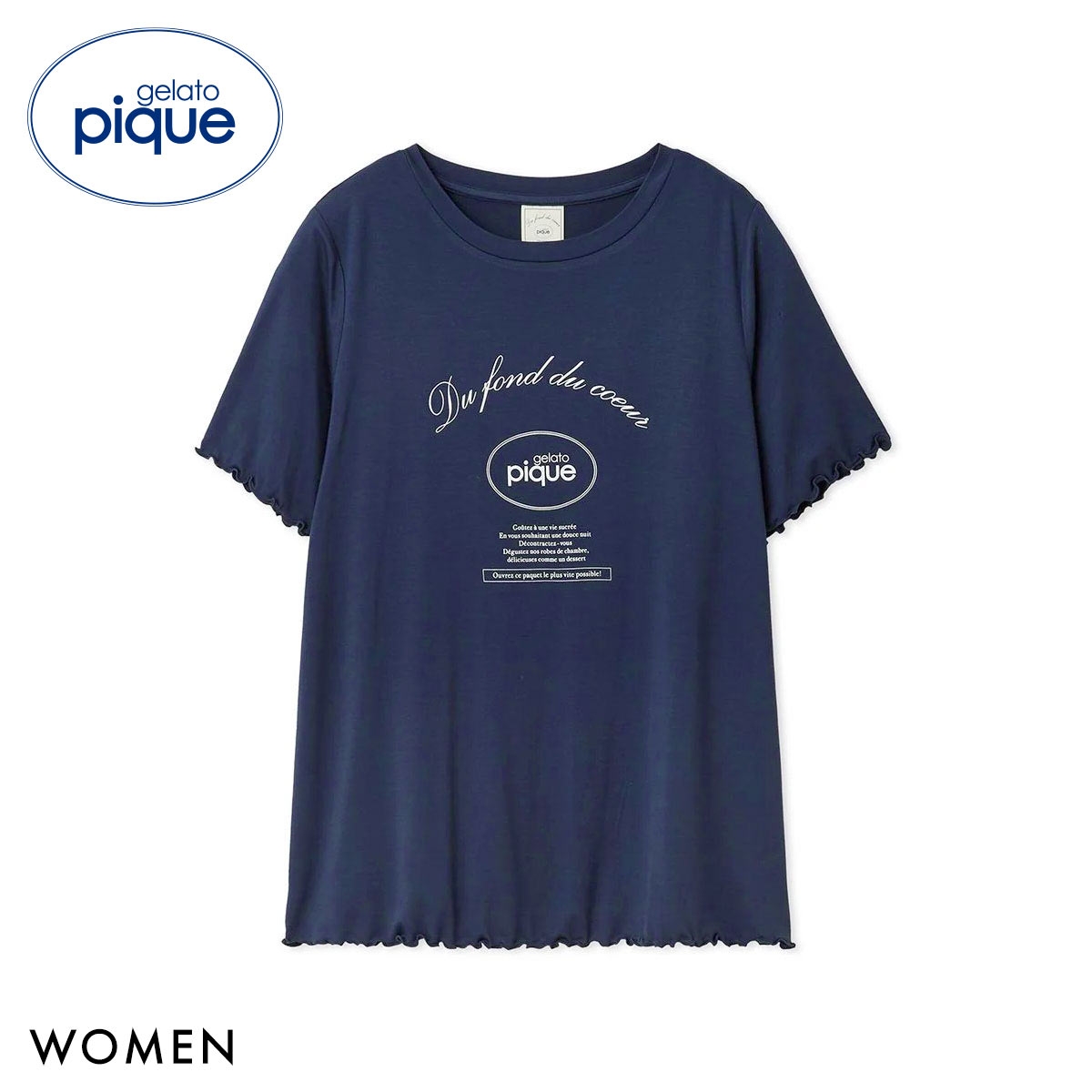 ジェラートピケ レディース レーヨンロゴメローTシャツ ジェラピケ パジャマ ルームウェア gelato pique(NV-ネイビー-Free)