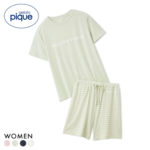 ジェラートピケ レディース レーヨンロゴTシャツ＆ボーダーショートパンツセット 上下セット ジェラピケ ルームウェア gelato pique