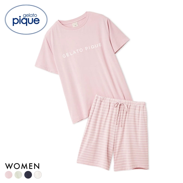 ジェラートピケ レディース レーヨンロゴTシャツ＆ボーダーショートパンツセット 上下セット ジェラピケ ルームウェア gelato pique