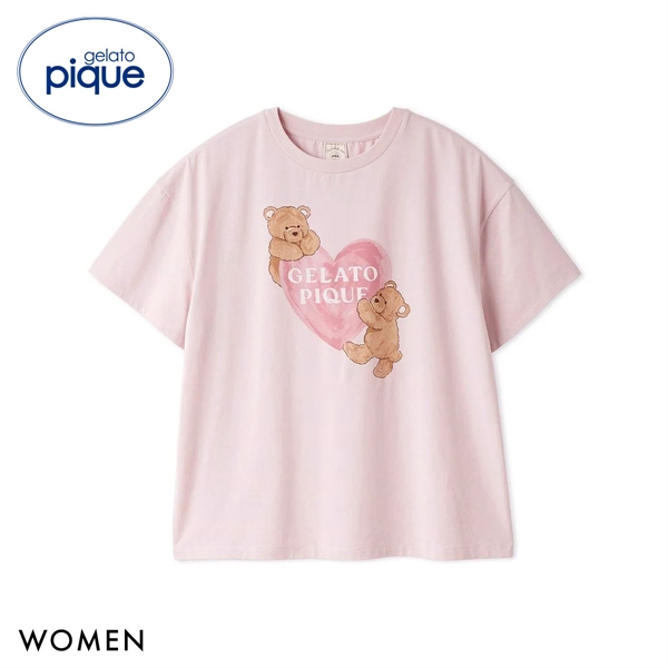 ジェラートピケ レディース 接触冷感 BEAR HEARTワンポイントTシャツ ジェラピケ パジャマ ルームウェア gelato pique
