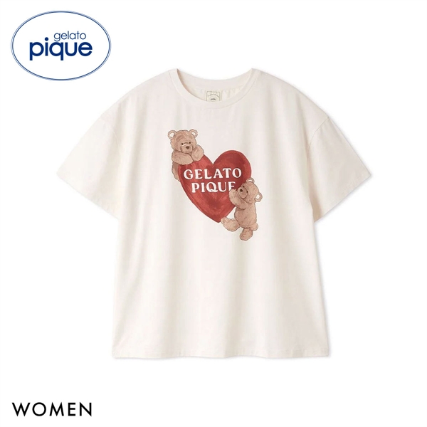 ジェラートピケ レディース 接触冷感 BEAR HEARTワンポイントTシャツ ジェラピケ パジャマ ルームウェア gelato pique