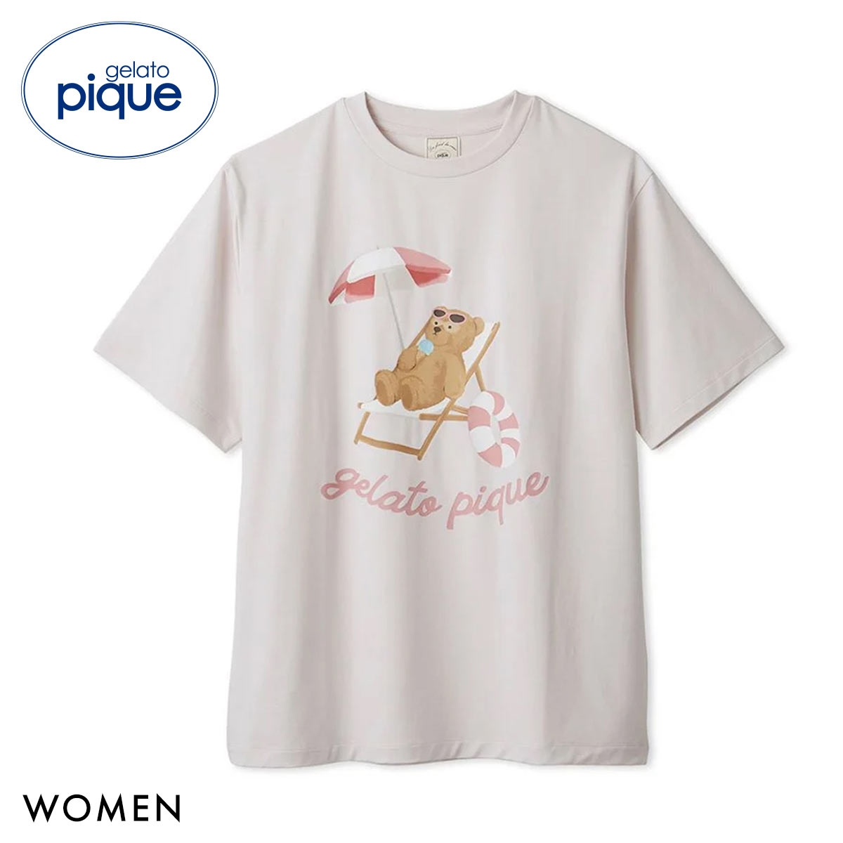 ジェラートピケ レディース 接触冷感 サマーベアワンポイントTシャツ ジェラピケ パジャマ ルームウェア gelato pique(PI-ピンク-Free)
