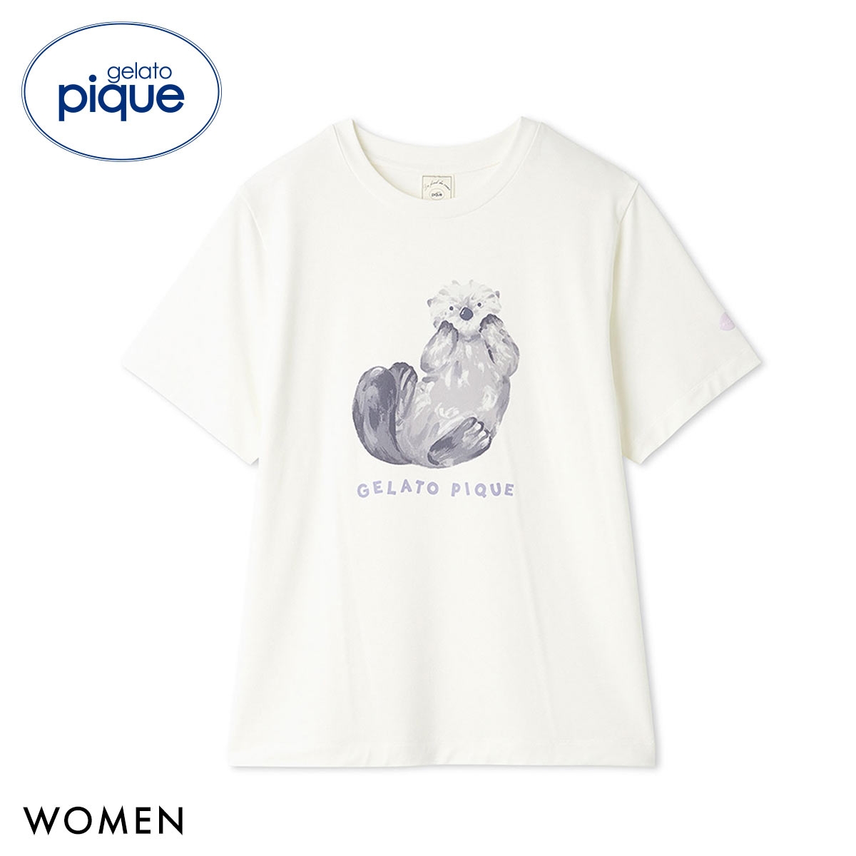 ジェラートピケ レディース 接触冷感 シーアニマル柄ワンポイントTシャツ ジェラピケ パジャマ ルームウェア gelato pique(LV-ラベンダー-Free)