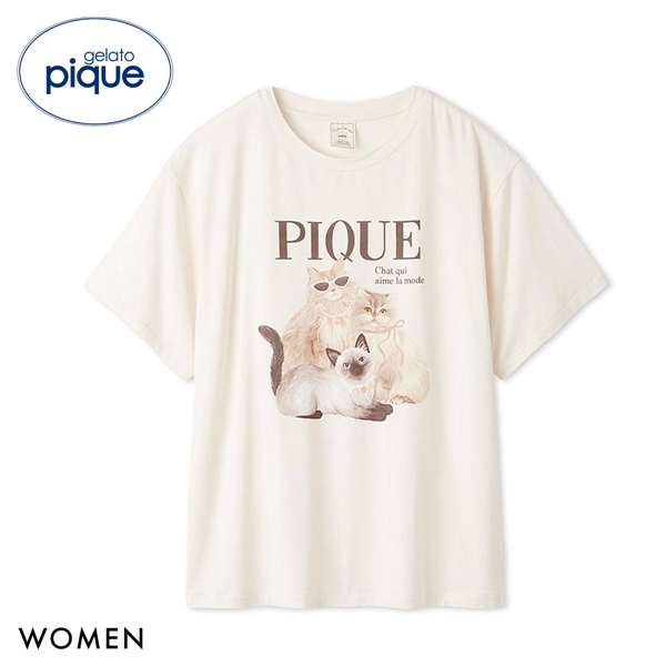 ジェラートピケ レディース 接触冷感 ファッションCATS&DOGSワンポイントTシャツ ジェラピケ パジャマ ルームウェア gelato pique
