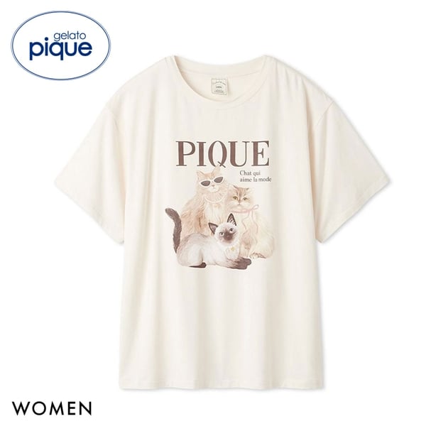 ジェラートピケ レディース 接触冷感 ファッションCATS&DOGSワンポイントTシャツ ジェラピケ パジャマ ルームウェア gelato pique