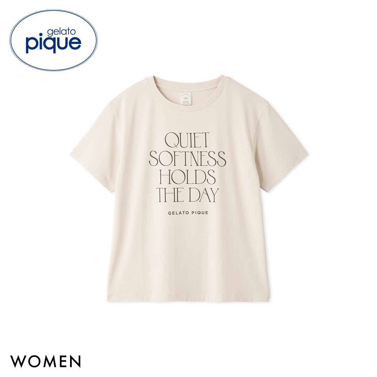 ジェラートピケ レディース 接触冷感 レーヨンロゴTシャツ ジェラピケ パジャマ ルームウェア gelato pique(BE-ベージュ-Free)