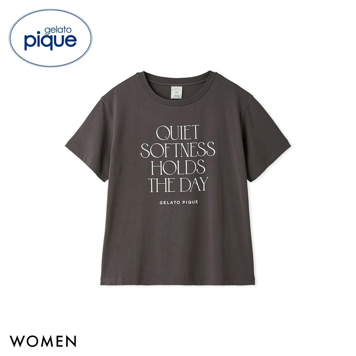 ジェラートピケ レディース 接触冷感 レーヨンロゴTシャツ ジェラピケ パジャマ ルームウェア gelato pique(DGY-濃グレー-Free)
