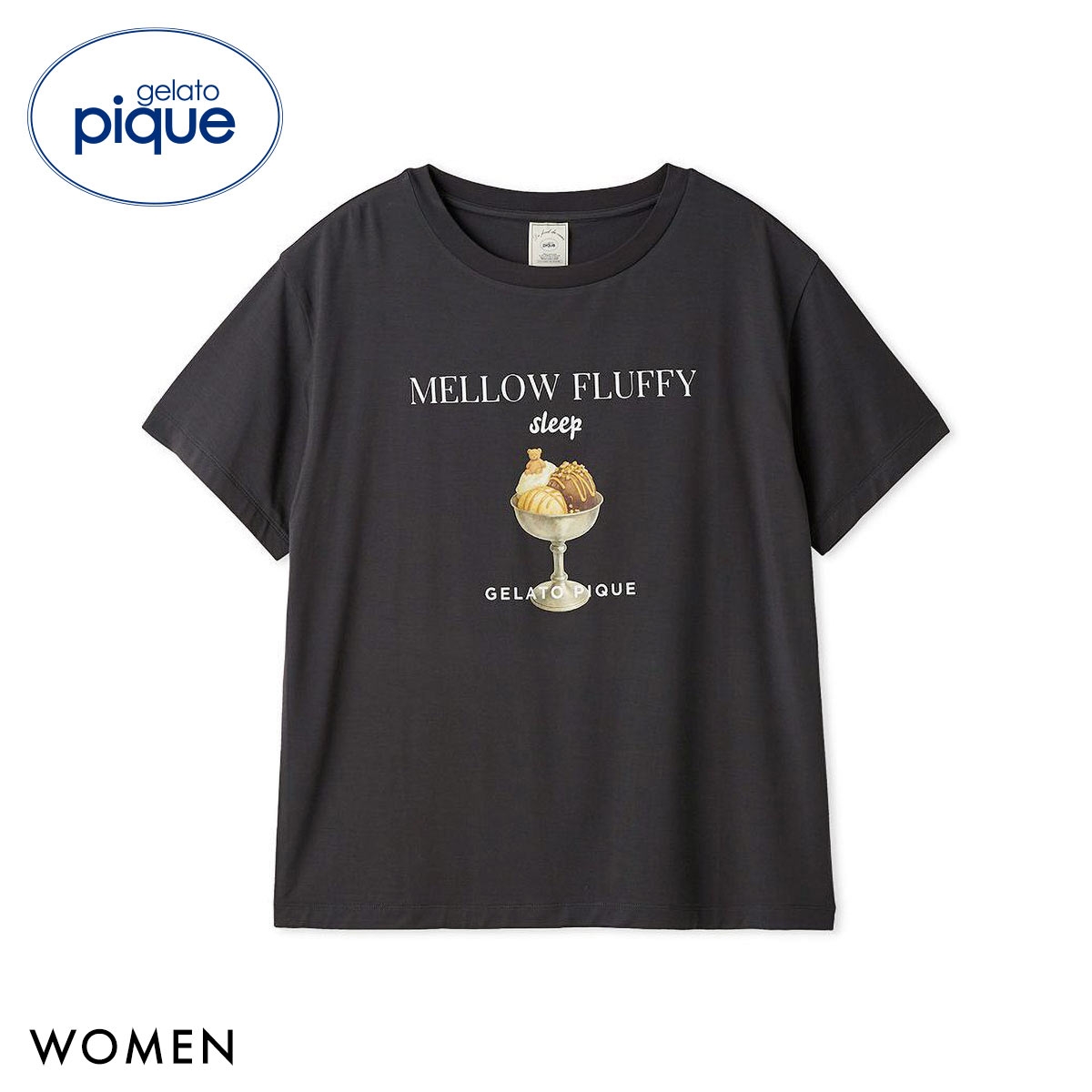 ジェラートピケ レディース 接触冷感 COOLレーヨンデザートロゴTシャツ ジェラピケ パジャマ ルームウェア gelato pique(DGY-濃グレー-Free)