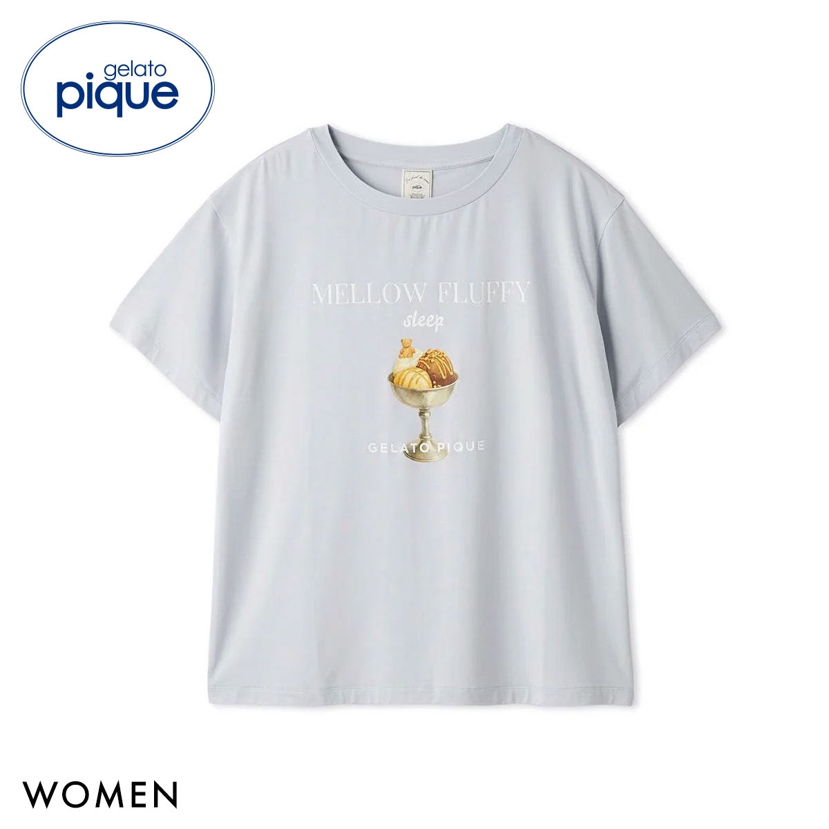 ジェラートピケ レディース 接触冷感 COOLレーヨンデザートロゴTシャツ ジェラピケ パジャマ ルームウェア gelato pique(BU-ブルー-Free)