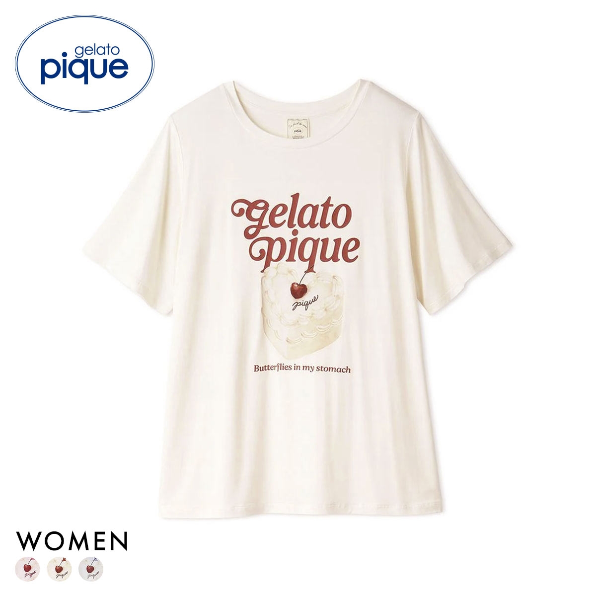 ジェラートピケ レディース 接触冷感 ケーキワンポイントTシャツ ジェラピケ パジャマ ルームウェア gelato pique(OW-オフホワイト-Free)