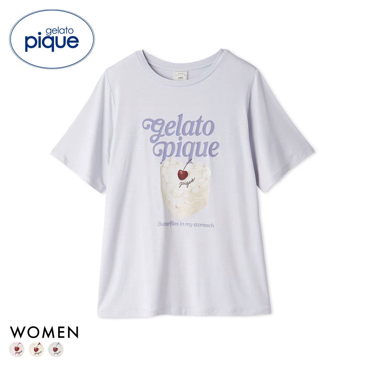 ジェラートピケ レディース 接触冷感 ケーキワンポイントTシャツ ジェラピケ パジャマ ルームウェア gelato pique(BU-ブルー-Free)
