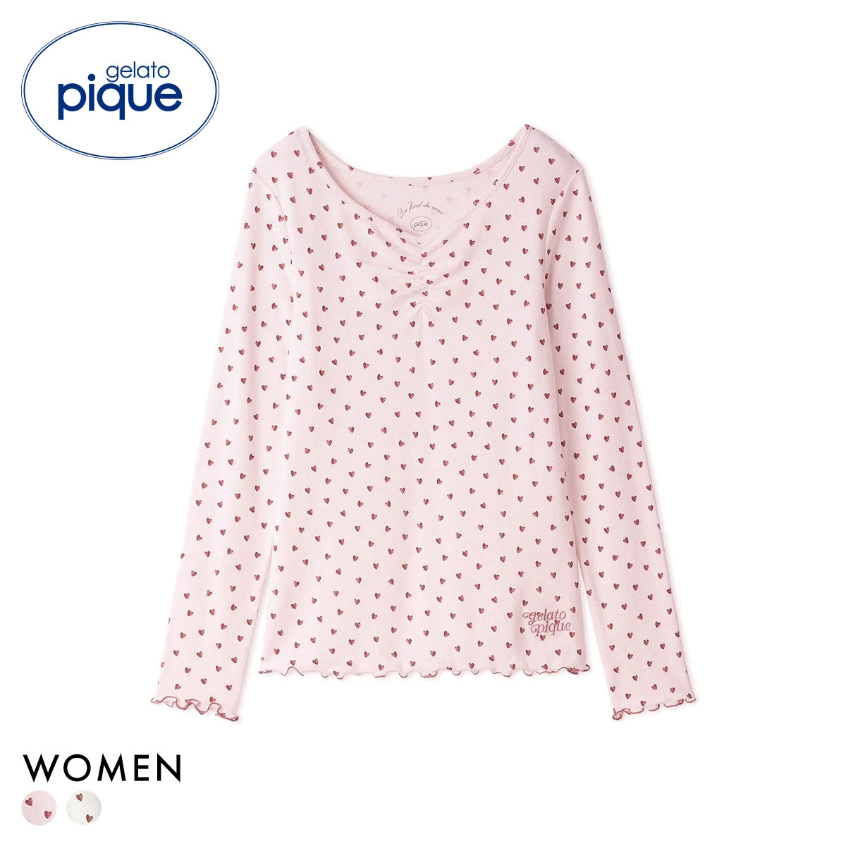 ジェラートピケ レディース 針抜きハート柄プルオーバー ジェラピケ パジャマ ルームウェア gelato pique(PI-ピンク-Free)