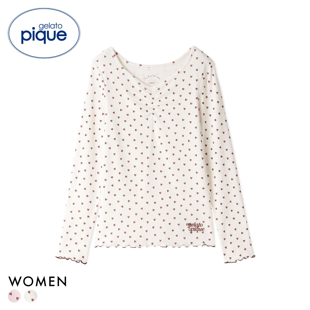 ジェラートピケ レディース 針抜きハート柄プルオーバー ジェラピケ パジャマ ルームウェア gelato pique(OW-オフホワイト-Free)