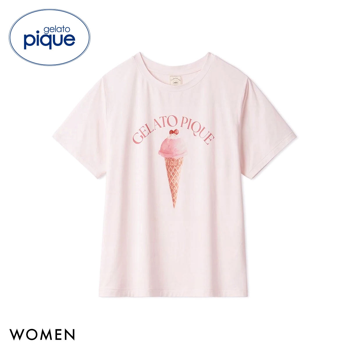 ジェラートピケ レディース 接触冷感 ソルベワンポイントTシャツ ジェラピケ パジャマ ルームウェア gelato pique(PI-ピンク-Free)
