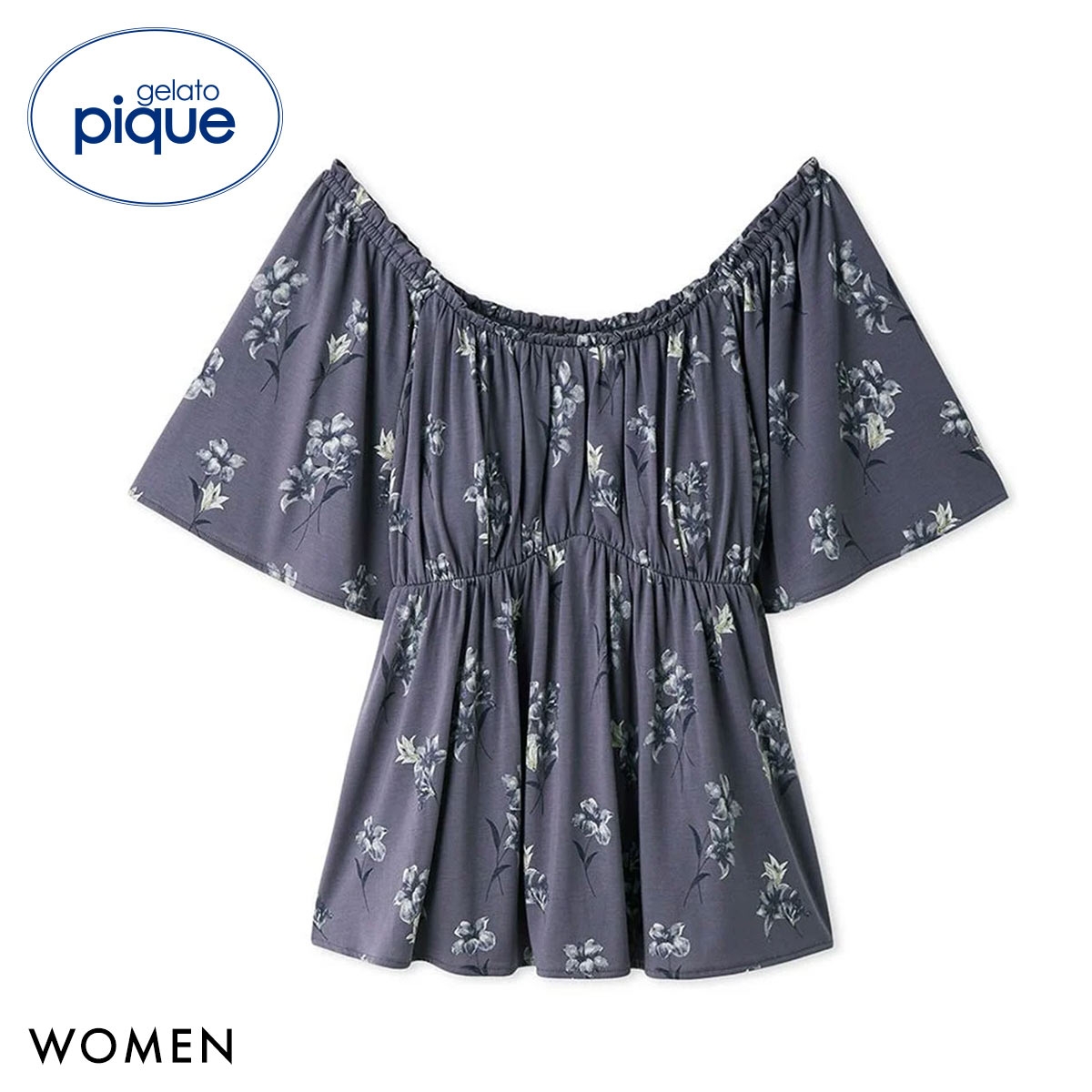 ジェラートピケ レディース 母の日 フラワー柄カップインプルオーバー パッド付き カップイン ジェラピケ パジャマ ルームウェア gelato pique(NV-ネイビー-Free)