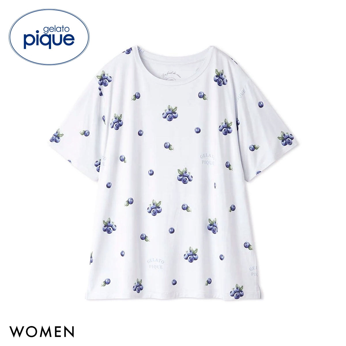 ジェラートピケ レディース 接触冷感 フルーツ3柄Tシャツ ジェラピケ パジャマ ルームウェア gelato pique(BU-ブルー-Free)