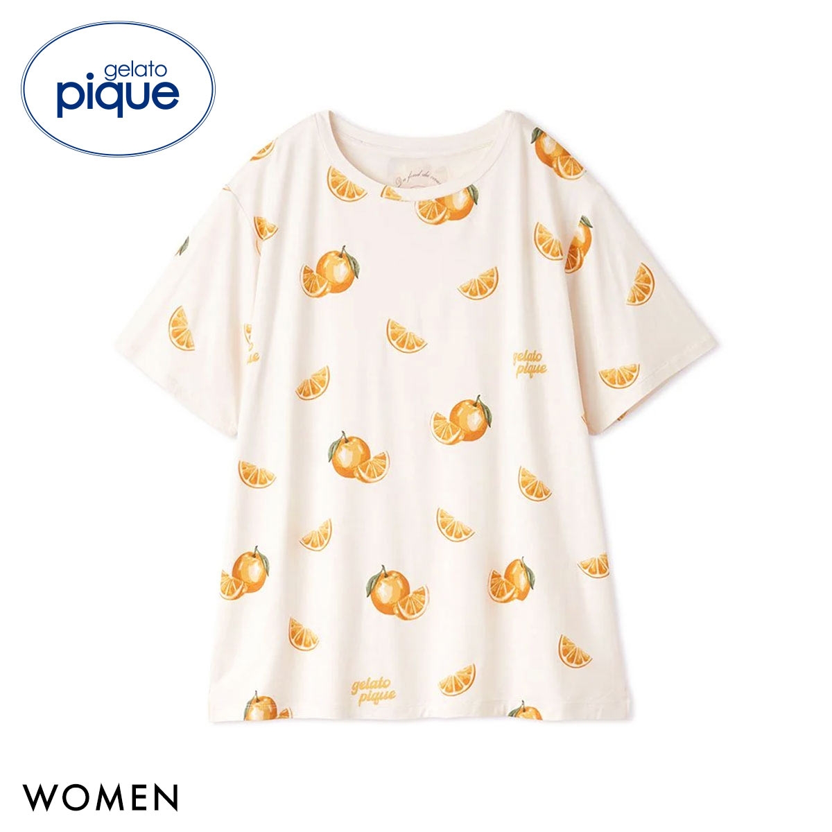ジェラートピケ レディース 接触冷感 フルーツ3柄Tシャツ ジェラピケ パジャマ ルームウェア gelato pique(OR-オレンジ-Free)