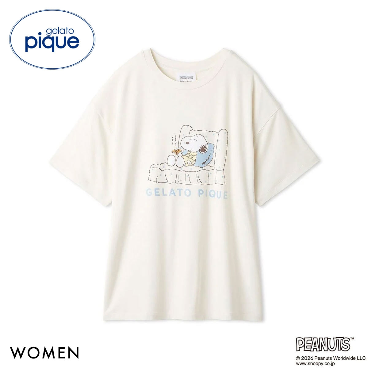 ジェラートピケ PEANUTS レディース 接触冷感 ワンポイントTシャツ ジェラピケ スヌーピー SNOOPY パジャマ ルームウェア gelato pique(CR-クリーム-Free)