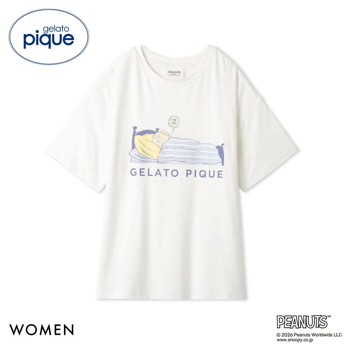 ジェラートピケ PEANUTS レディース 接触冷感 ワンポイントTシャツ ジェラピケ スヌーピー SNOOPY パジャマ ルームウェア gelato pique(BU-ブルー-Free)
