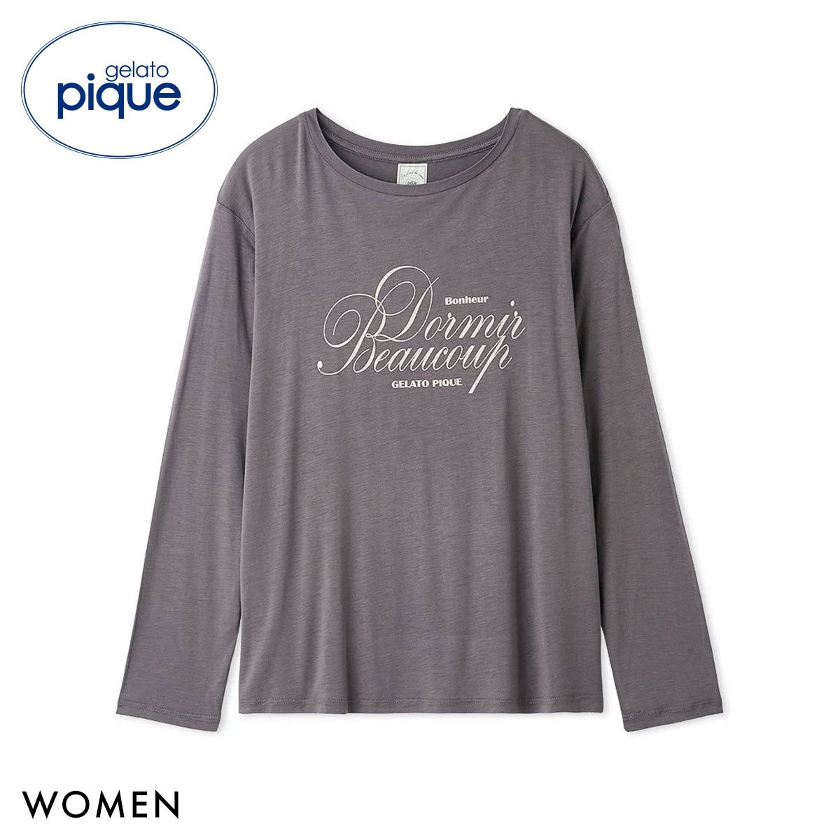 ジェラートピケ レディース 接触冷感 UVカット フレンチレーヨンロゴTシャツ ジェラピケ パジャマ ルームウェア gelato pique(DGY-濃グレー-Free)