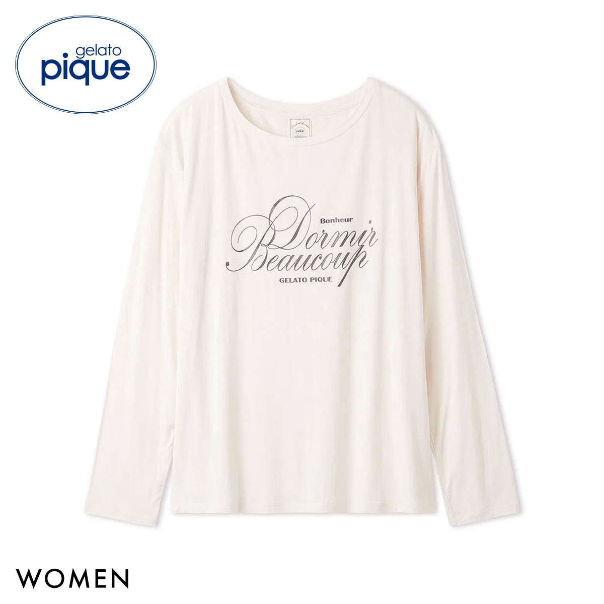 ジェラートピケ レディース 接触冷感 UVカット フレンチレーヨンロゴTシャツ ジェラピケ パジャマ ルームウェア gelato pique(OW-オフホワイト-Free)