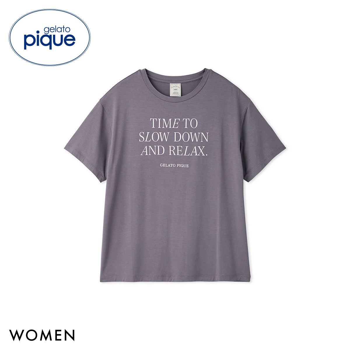 ジェラートピケ レディース 接触冷感 レーヨンロゴTシャツ ジェラピケ パジャマ ルームウェア gelato pique(DGY-濃グレー-Free)