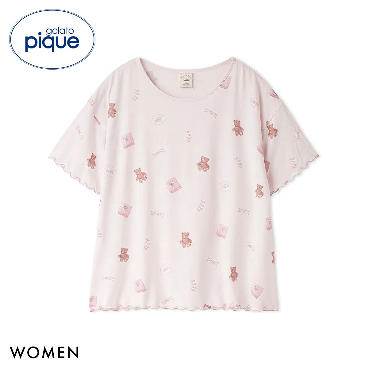 ジェラートピケ レディース ピケモチーフ柄Tシャツ ジェラピケ パジャマ ルームウェア gelato pique(PI-ピンク-Free)