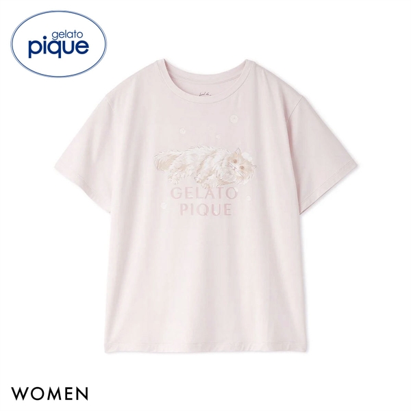 ジェラートピケ レディース 抗菌防臭 バスタイムCATワンポイントTシャツ ジェラピケ パジャマ ルームウェア gelato pique
