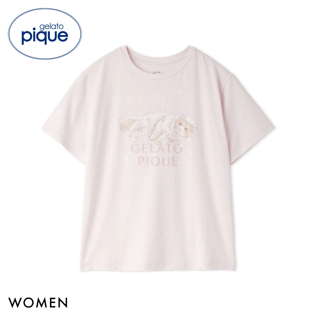 ジェラートピケ レディース 抗菌防臭 バスタイムCATワンポイントTシャツ ジェラピケ パジャマ ルームウェア gelato pique(PI-ピンク-Free)