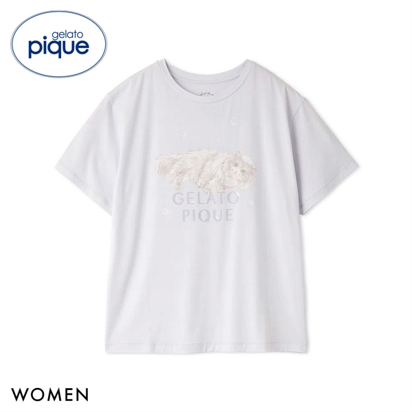 ジェラートピケ レディース 抗菌防臭 バスタイムCATワンポイントTシャツ ジェラピケ パジャマ ルームウェア gelato pique