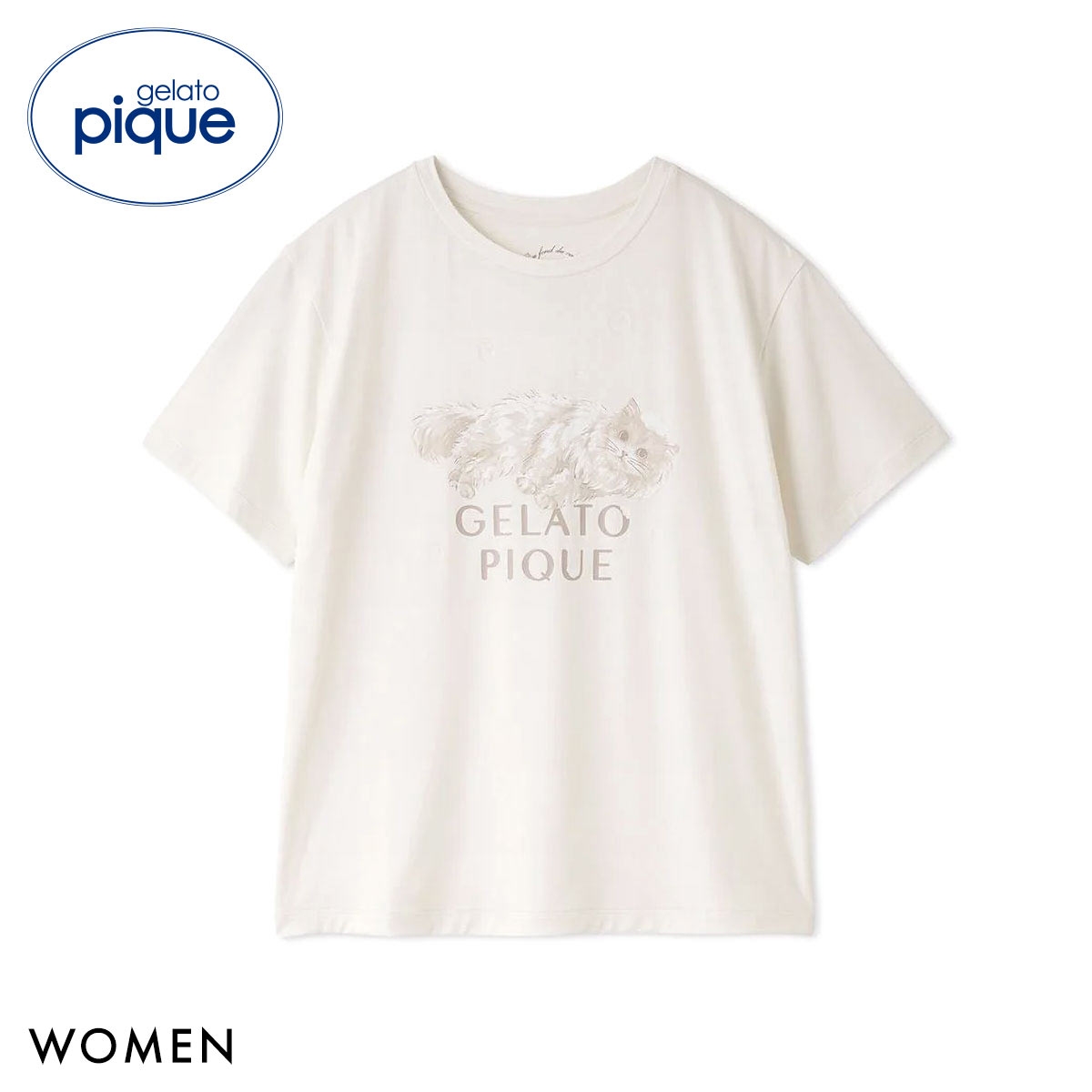 ジェラートピケ レディース 抗菌防臭 バスタイムCATワンポイントTシャツ ジェラピケ パジャマ ルームウェア gelato pique(IV-アイボリー-Free)