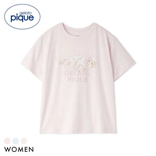 ジェラートピケ レディース 抗菌防臭 バスタイムCATワンポイントTシャツ ジェラピケ パジャマ ルームウェア gelato pique