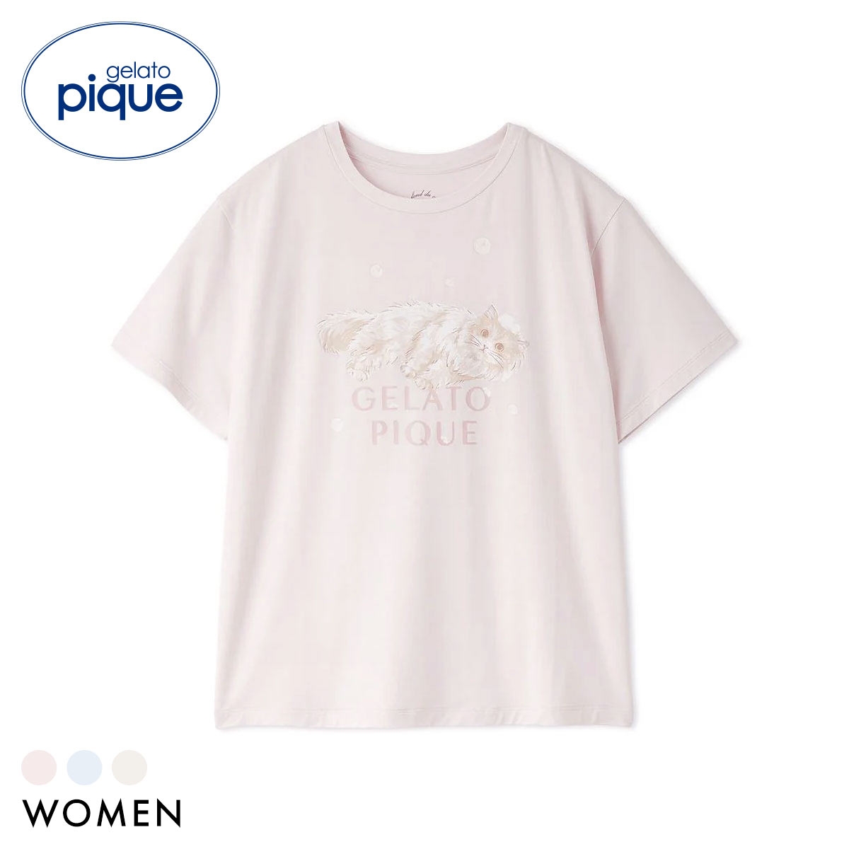 ジェラートピケ レディース 抗菌防臭 バスタイムCATワンポイントTシャツ ジェラピケ パジャマ ルームウェア gelato pique