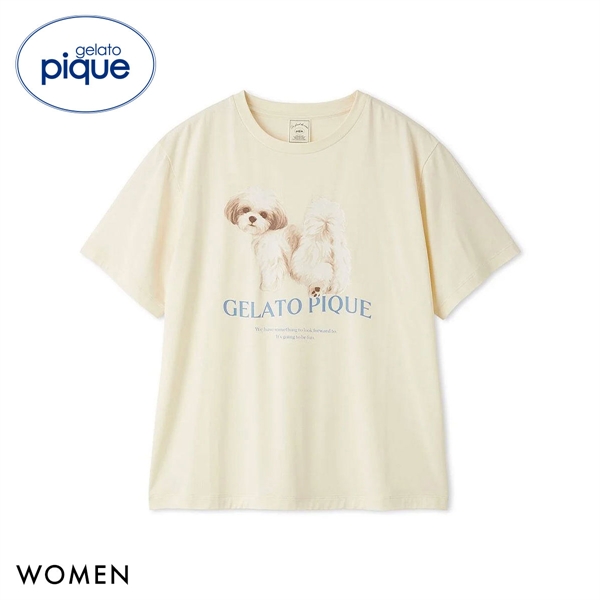 ジェラートピケ レディース 接触冷感 UVカット お散歩ドッグワンポイントTシャツ ジェラピケ パジャマ ルームウェア gelato pique