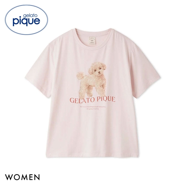 ジェラートピケ レディース 接触冷感 UVカット お散歩ドッグワンポイントTシャツ ジェラピケ パジャマ ルームウェア gelato pique