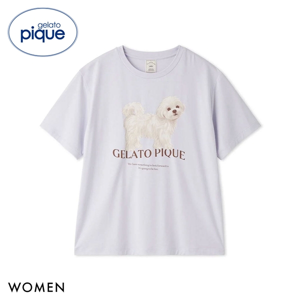 ジェラートピケ レディース 接触冷感 UVカット お散歩ドッグワンポイントTシャツ ジェラピケ パジャマ ルームウェア gelato pique