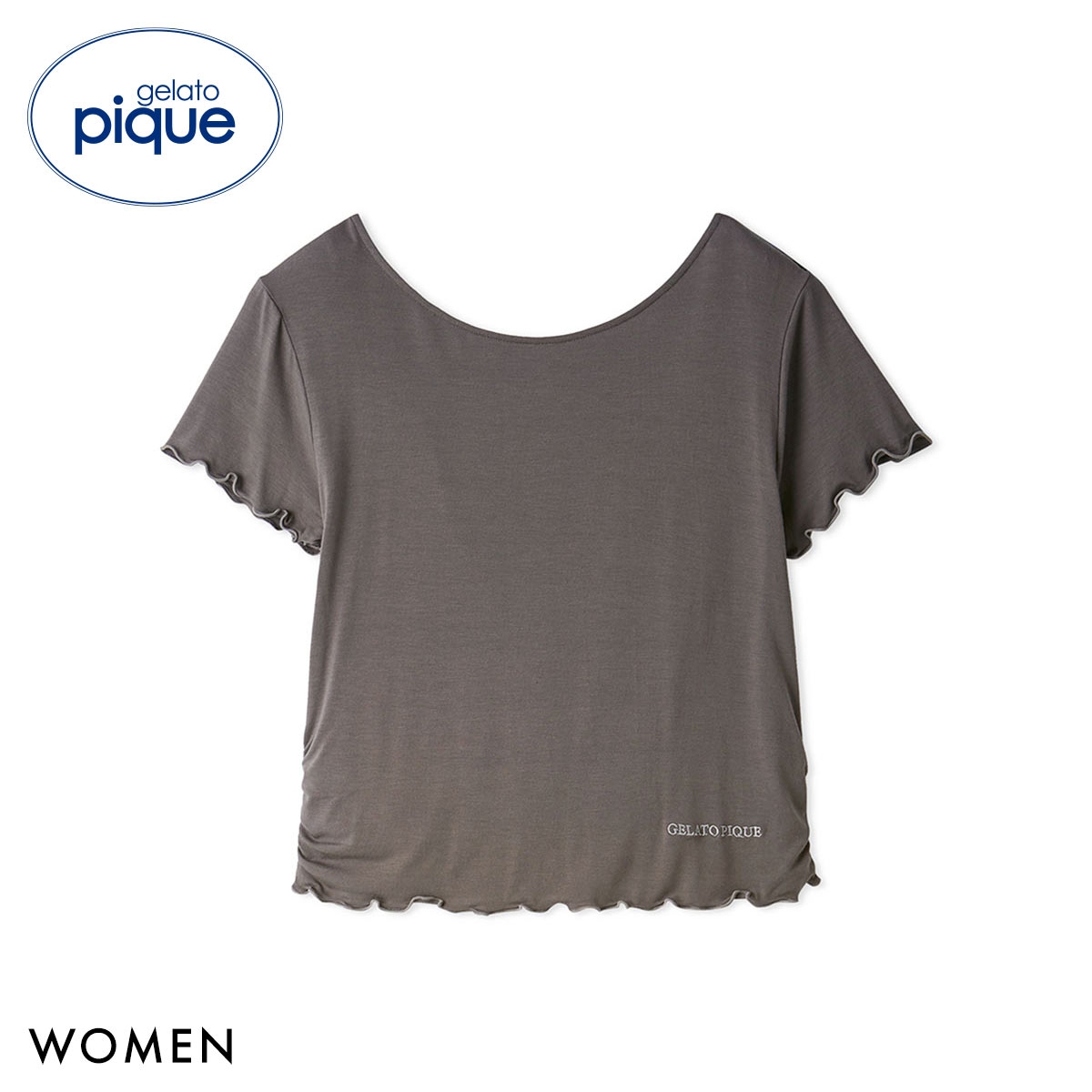 ジェラートピケ レディース 接触冷感 レーヨンギャザーTシャツ ジェラピケ パジャマ ルームウェア gelato pique(DGY-濃グレー-Free)