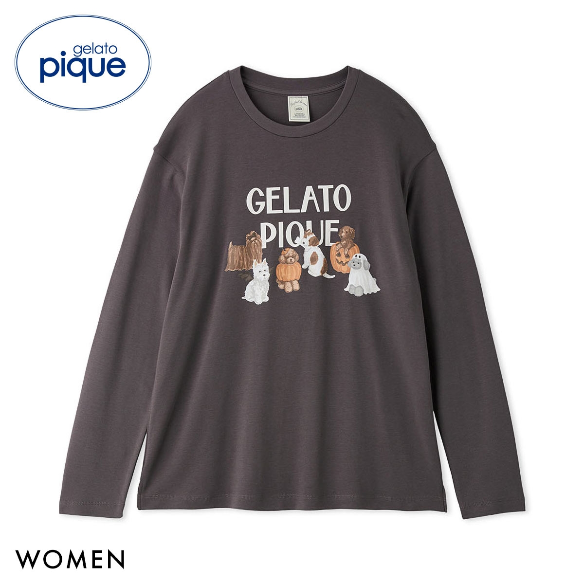 ジェラートピケ レディース HALLOWEEN ナイトパレードDOGSワンポイントロンT ジェラピケ パジャマ ルームウェア gelato pique ハロウィン(DGY-濃グレー-Free)