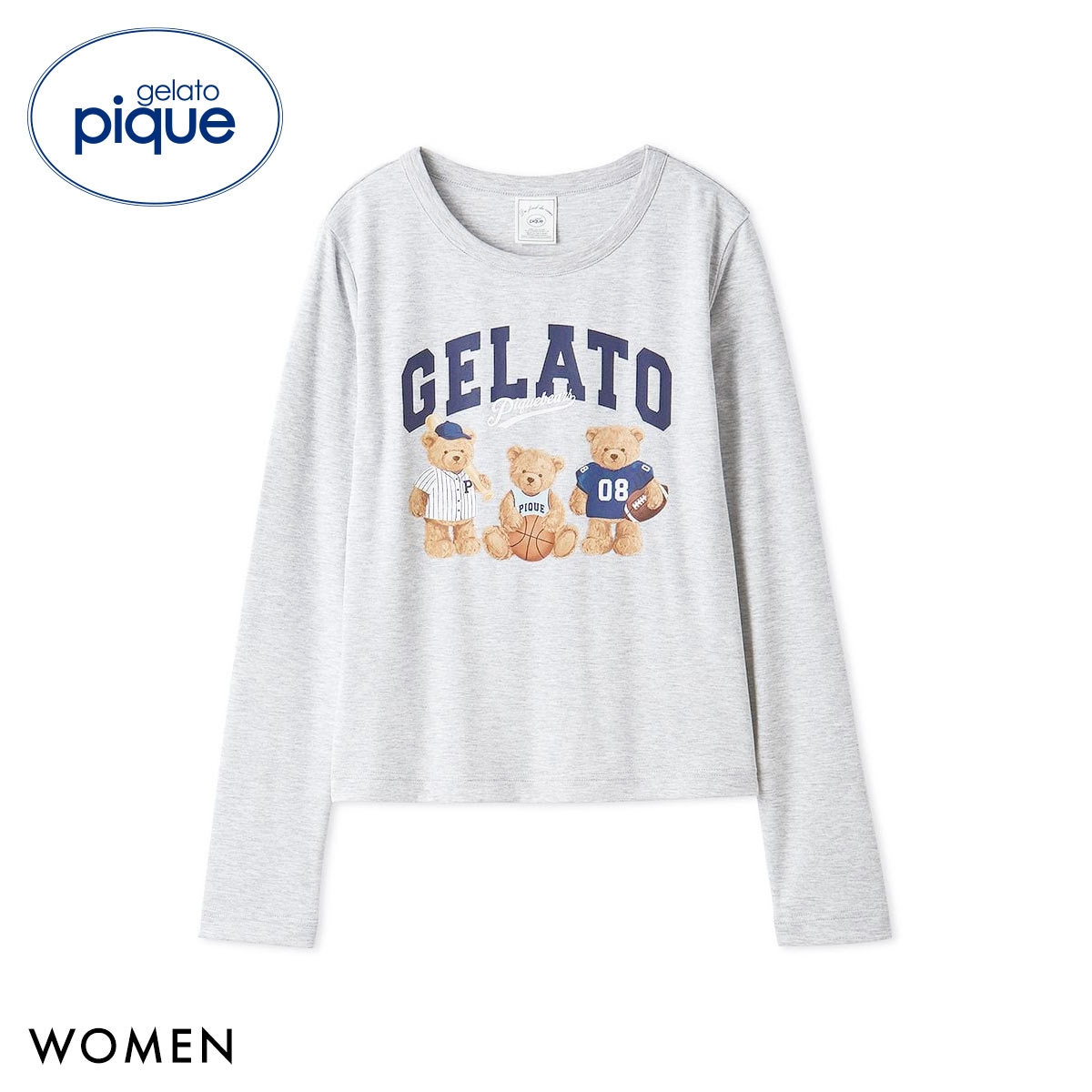 ジェラートピケ レディース スポーティベアーズワンポイントロンT ジェラピケ パジャマ ルームウェア gelato pique(GY-グレー-Free)