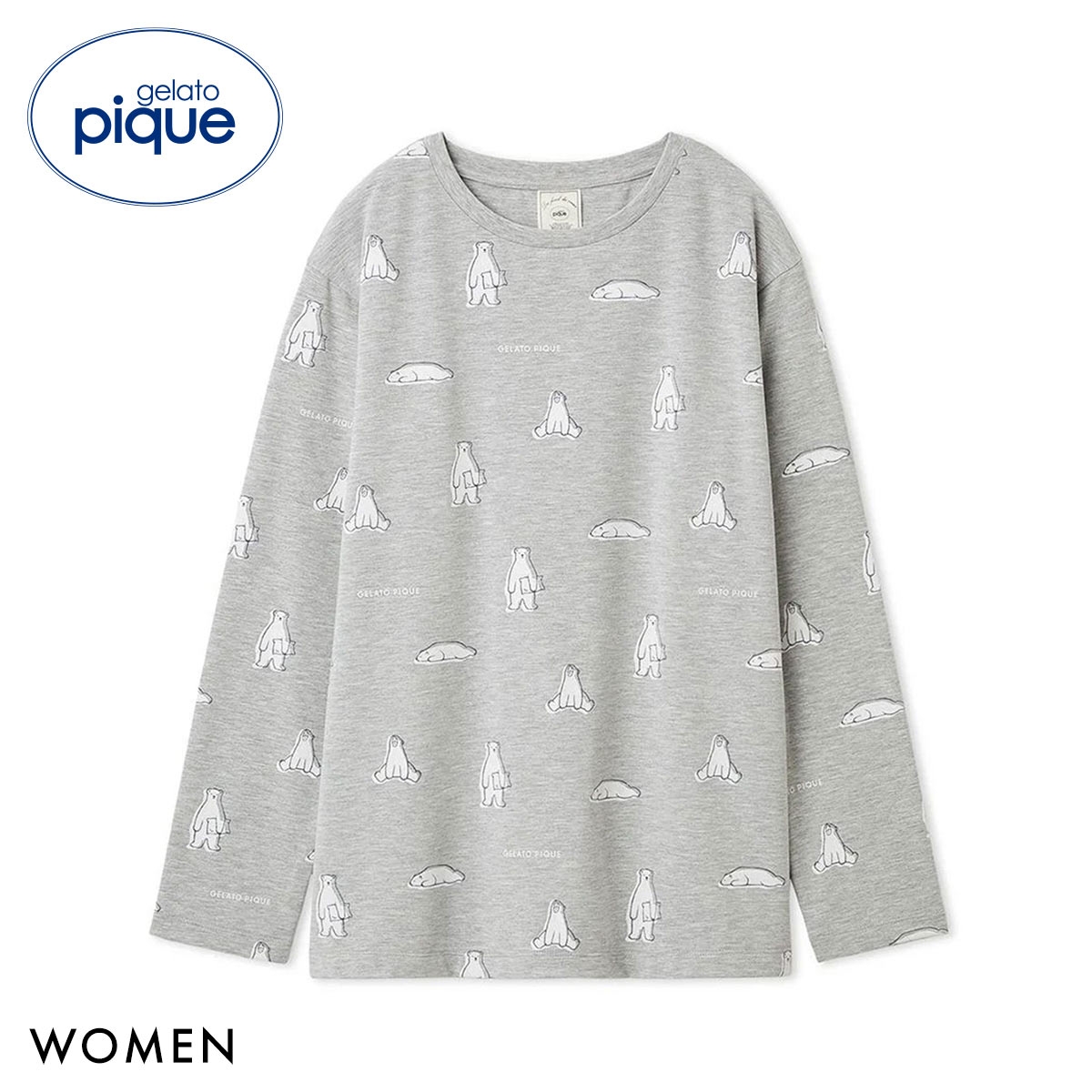 ジェラートピケ レディース IFMC. 総柄ロンT ジェラピケ パジャマ ルームウェア gelato pique(GY-グレー-Free)