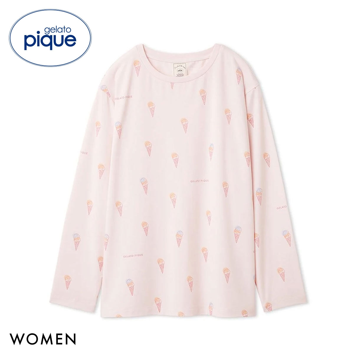 ジェラートピケ レディース IFMC. 総柄ロンT ジェラピケ パジャマ ルームウェア gelato pique(PI-ピンク-Free)