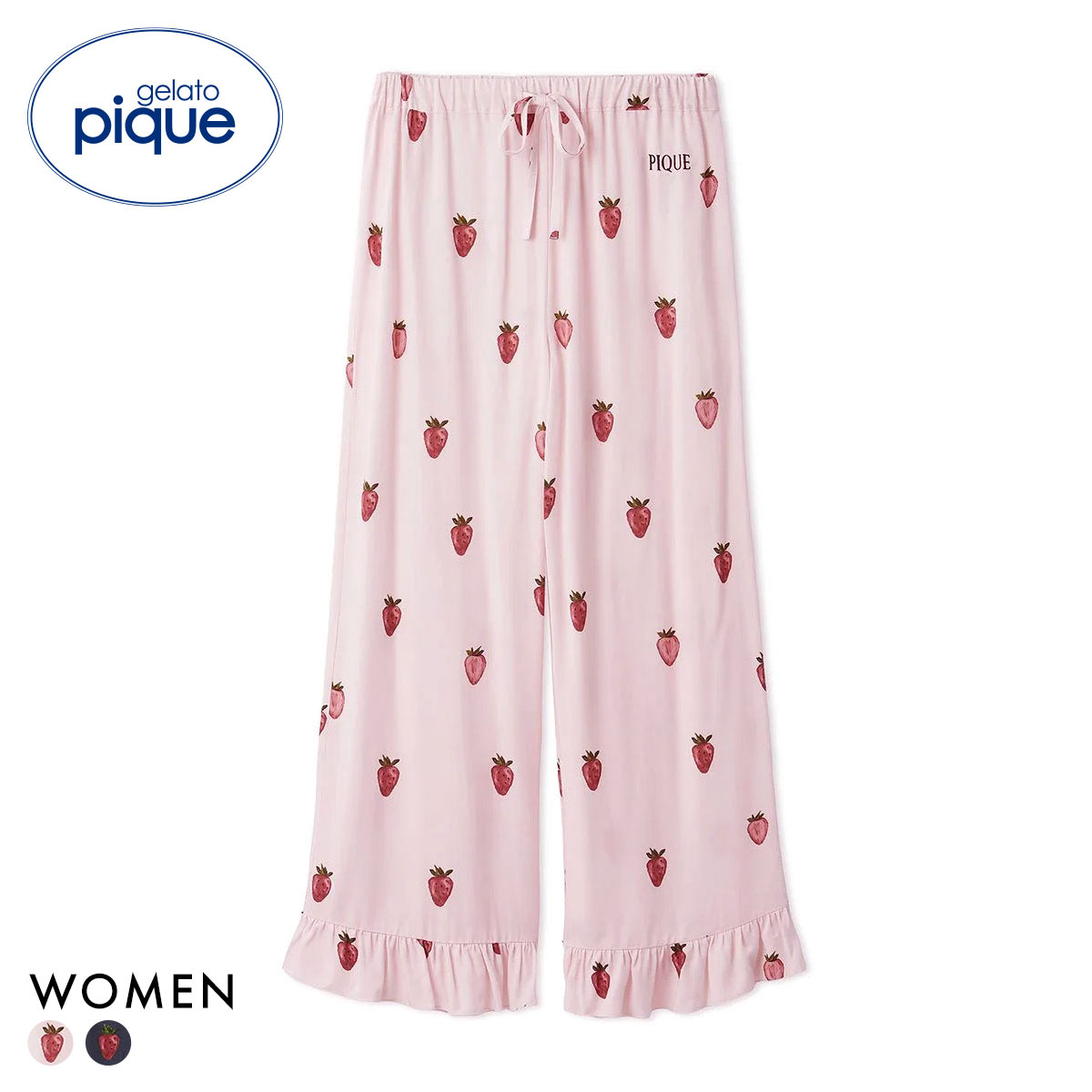 ジェラートピケ レディース ストロベリー柄ツイルロングパンツ ジェラピケ パジャマ gelato pique(PI-ピンク-Free)