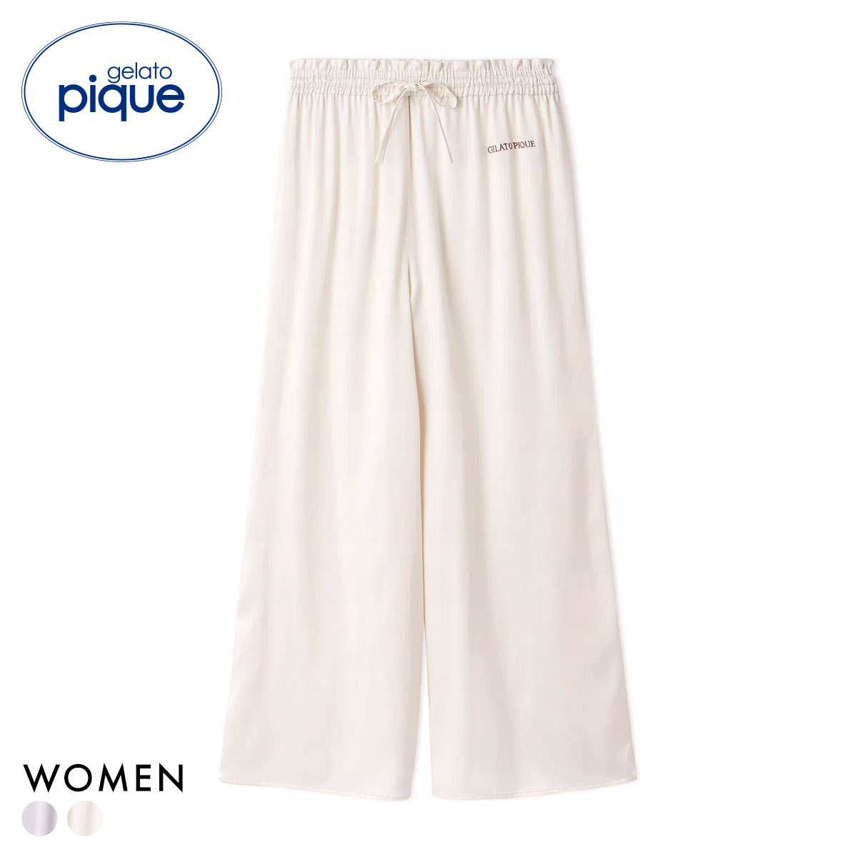ジェラートピケ レディース 裏起毛サテンロングパンツ ジェラピケ パジャマ ルームウェア gelato pique(OW-オフホワイト-Free)