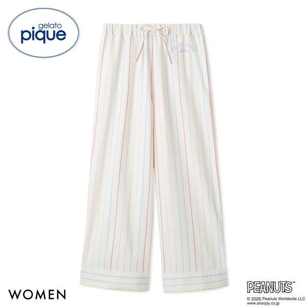 ジェラートピケ レディース PEANUTS レインボーストライプネルロングパンツ ジェラピケ パジャマ ルームウェア スヌーピー gelato pique