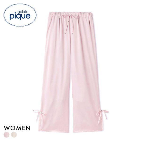 ジェラートピケ レディース レースサテンロングパンツ ジェラピケ パジャマ ルームウェア gelato pique HOLIDAY